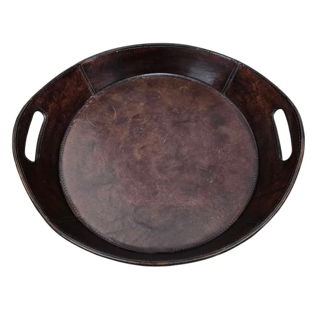 Leather Darien Luxury Bar Oval Serving Brown Handle Tray